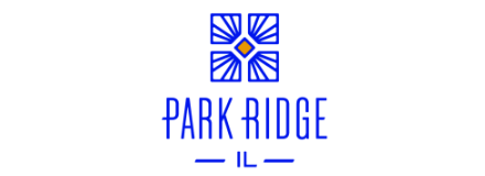 Logo for Park Ridge, IL, featuring a stylized blue and white design with a central yellow diamond shape above the text "Park Ridge IL"
