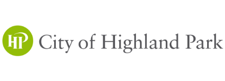 Logo for the City of Highland Park with initials "HP" inside a green circle.